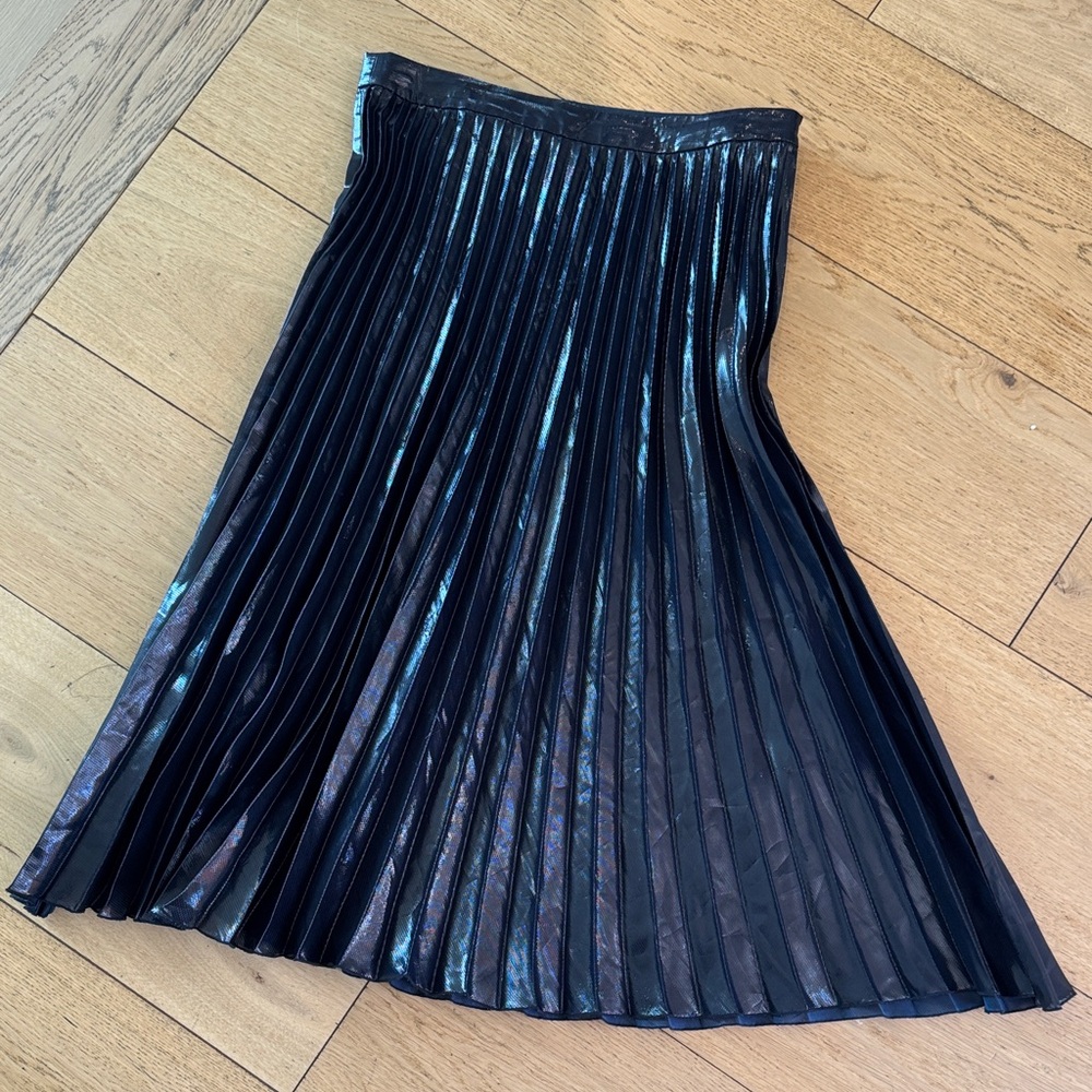 & Other Stories Shiny Blue Pleated Midi Skirt